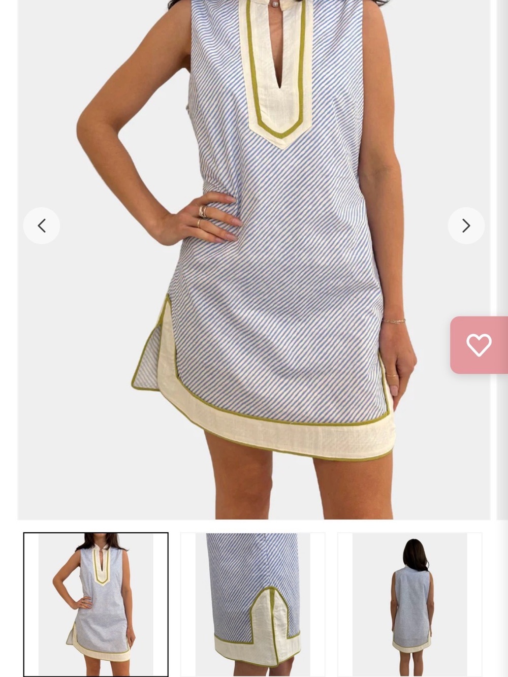 THML Blue & White Striped Dress with Green Trim EXCELLENT CONDITION, Size Small